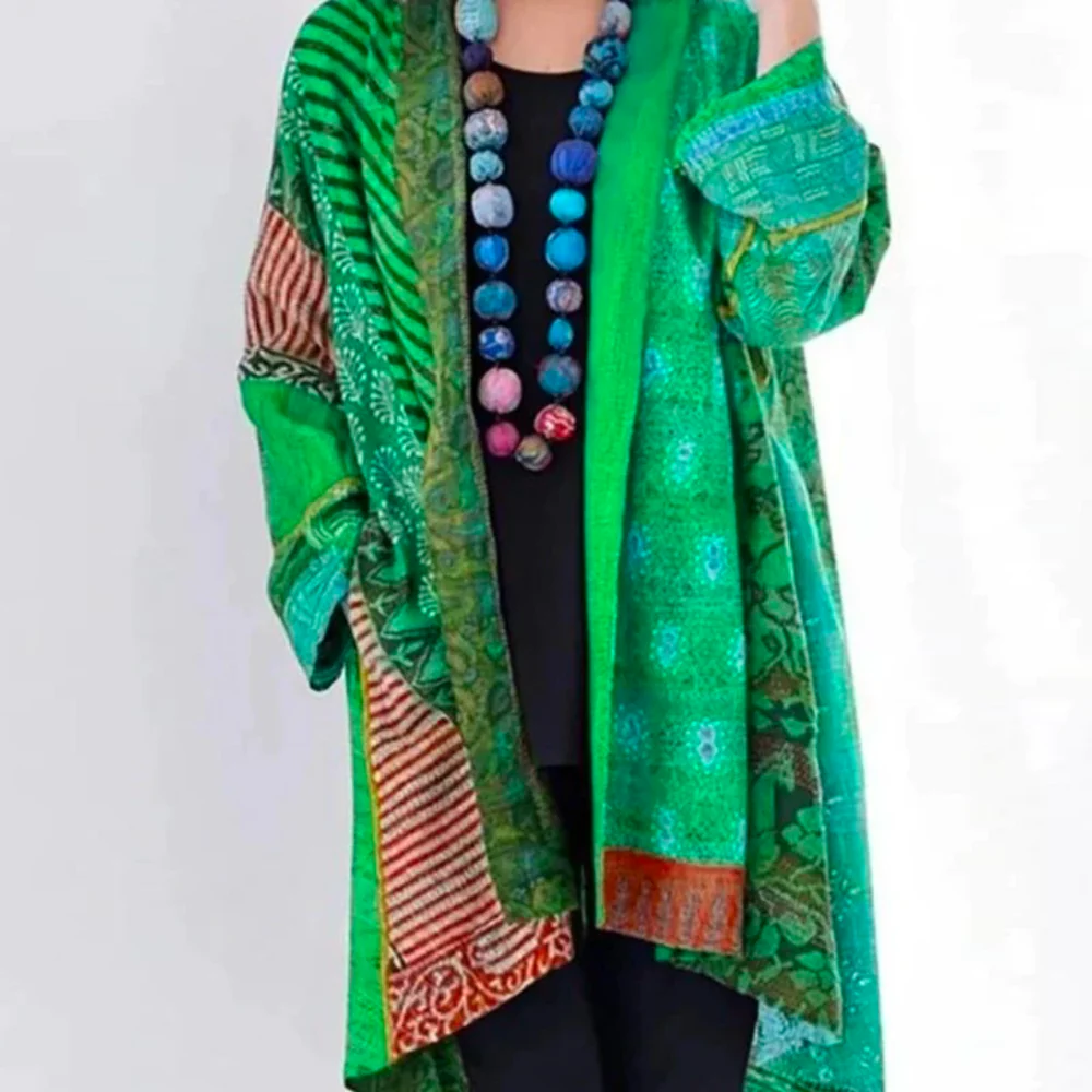 Women’s Long Cardigan – Oversized Fit – Textured Knit – Open Front – Boho Pattern