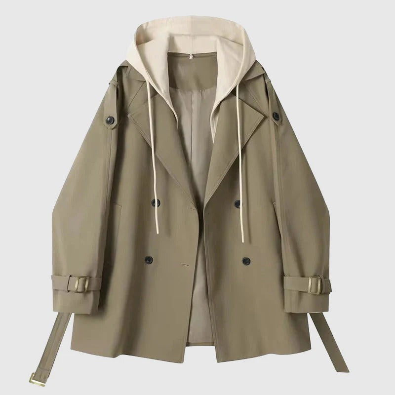 Women’s Trench Coat – Oversized Fit – Hooded Double Breasted – Belted Cotton Style