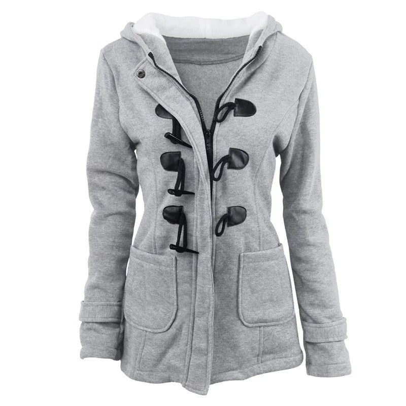 Women’s Hooded Jacket – Structured Fit – Cotton Blend – Toggle Closure – Hip Length