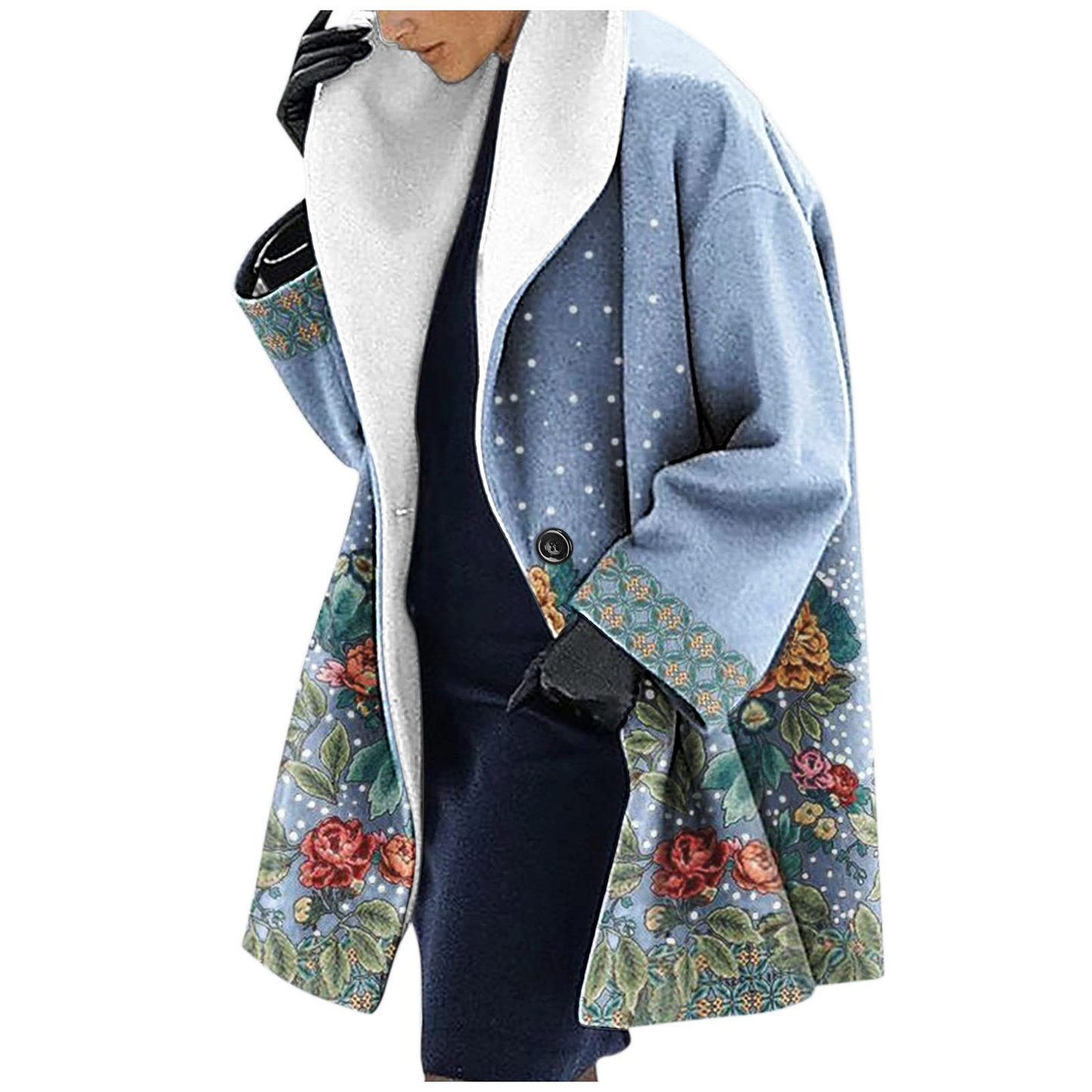 Women’s Hooded Jacket – Wool – Loose Fit – Mid-Length – Ethnic Print Casual Style