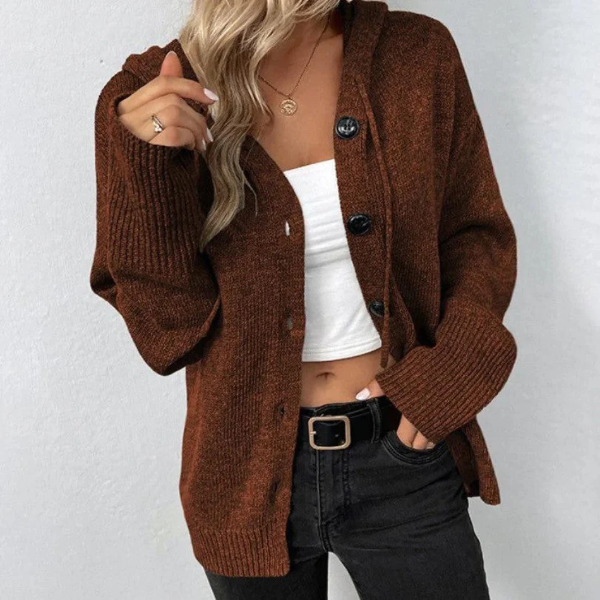 Women’s Hooded Cardigan – Oversized Fit – Knit Fabric – Button Front – Ribbed Hem