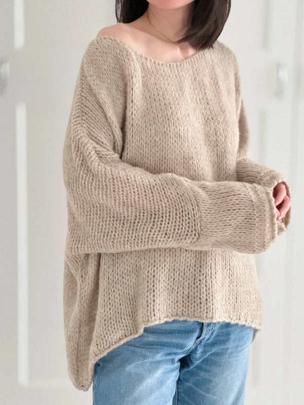 Women’s Sweater – Oversized Fit – Chunky Knit Wool – Off-Shoulder Long Sleeve Casual