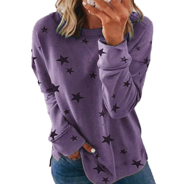 Women’s Sweatshirt – Oversized Fit – Cotton Blend – Star Print – Long Sleeve Casual Wear