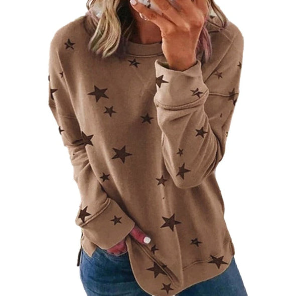 Women’s Sweatshirt – Oversized Fit – Cotton Blend – Star Print – Long Sleeve Casual Wear