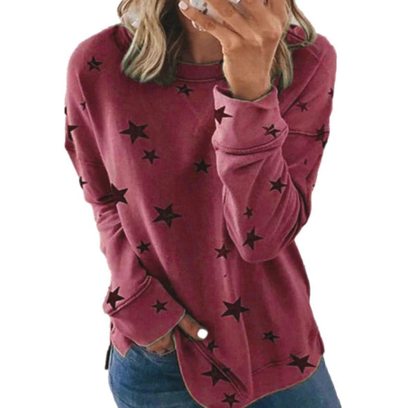 Women’s Sweatshirt – Oversized Fit – Cotton Blend – Star Print – Long Sleeve Casual Wear
