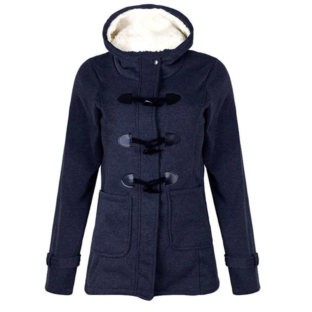 Women’s Long Coat – Wool Blend – Tailored Fit – Hooded with Toggle Closure