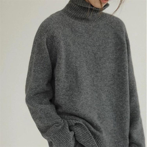 Women’s Turtleneck Sweater – Oversized Fit – Wool Blend – Ribbed Hem & Cuffs