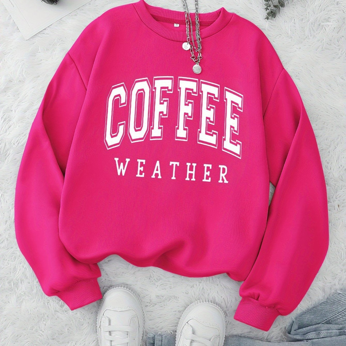 Women’s Pullover Sweatshirt – Relaxed Fit – Cotton Blend – Crew Neck – Graphic Front
