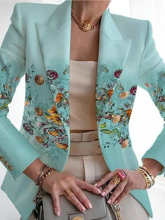 Women’s Blazer – Regular Fit – Floral Pattern – Shawl Collar – Buckle Closure