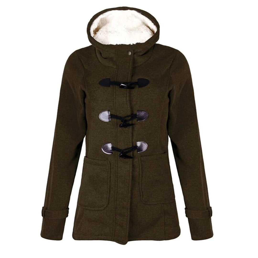 Women’s Long Coat – Wool Blend – Tailored Fit – Hooded with Toggle Closure