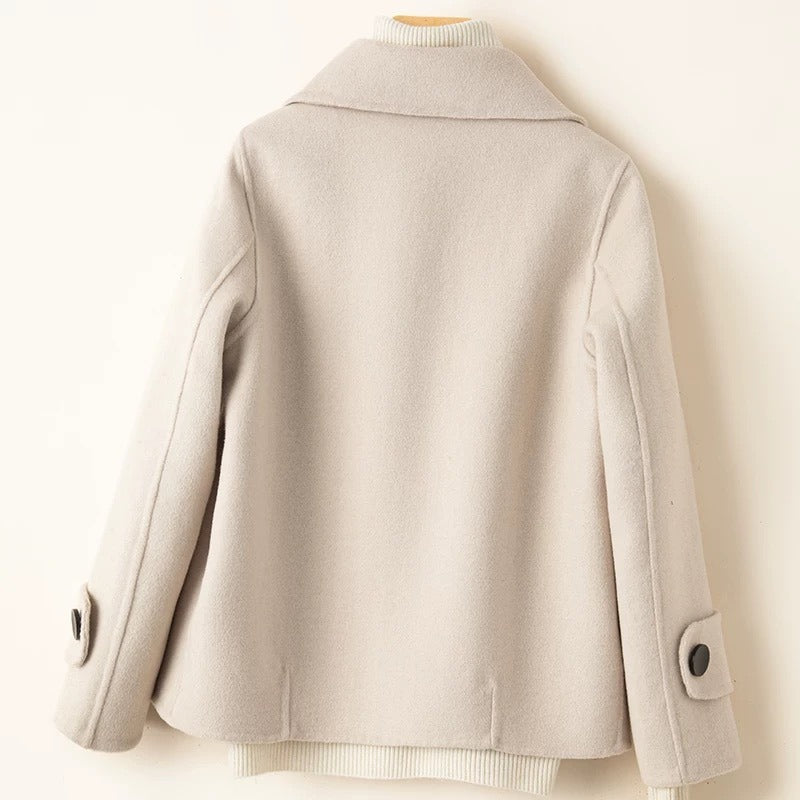 Women’s Short Coat – Tailored Fit – Wool Feel – Double-Breasted – Notched Lapel