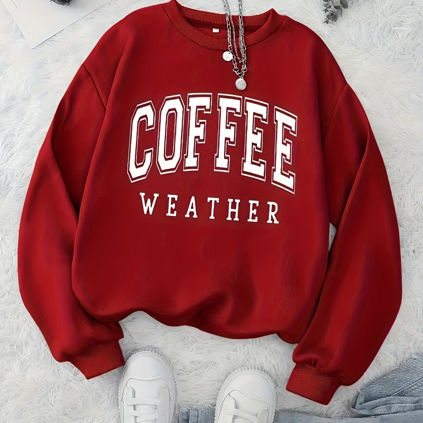 Women’s Pullover Sweatshirt – Relaxed Fit – Cotton Blend – Crew Neck – Graphic Front