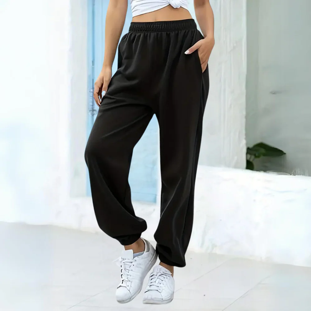 Women’s Jogging Pants – Relaxed Fit – Cotton Blend – Elastic Waist – Side Pockets