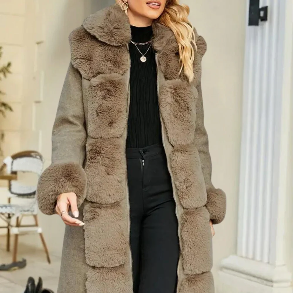 Women’s Trench Coat – Relaxed Fit – Faux Fur Trim – Quilted Lined – Wool Blend
