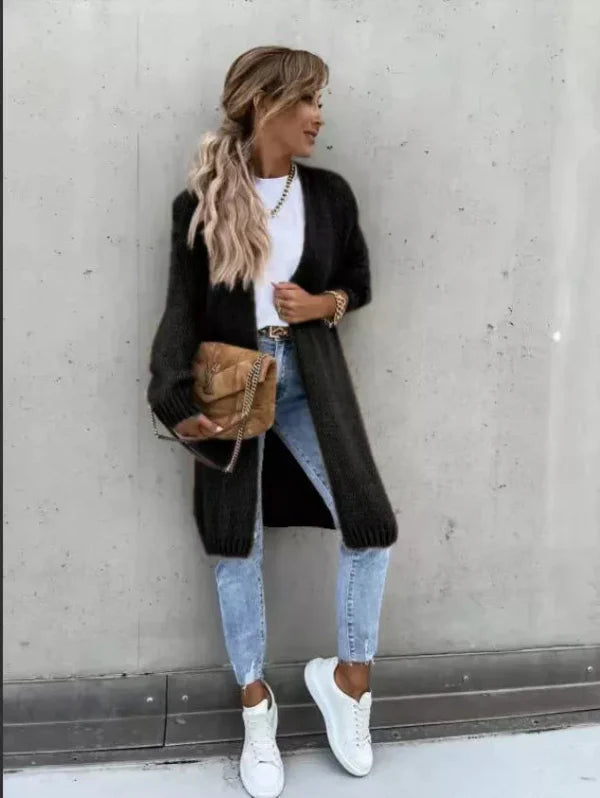 Women’s Knit Cardigan – Oversized Fit – Open Front – Long Sleeve Wool Blend Layer