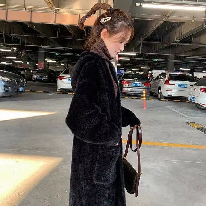 Women’s Cardigan – Plush Imitation Mink Fleece – Long Oversized Fit – Hooded Casual Layer