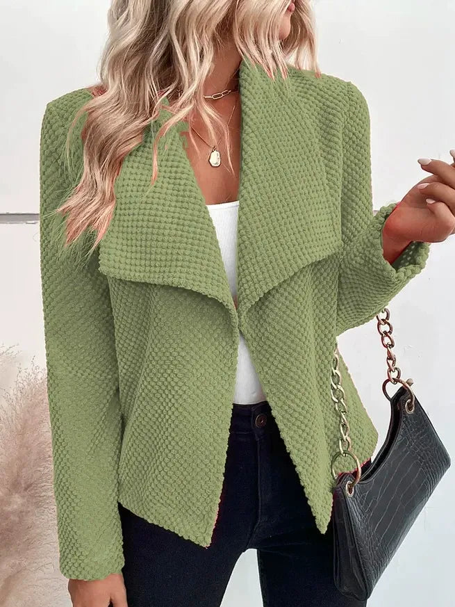 Women’s Blazer Jacket – Textured Knit – Relaxed Fit – Wide Lapel – Long Sleeve – Hip Length