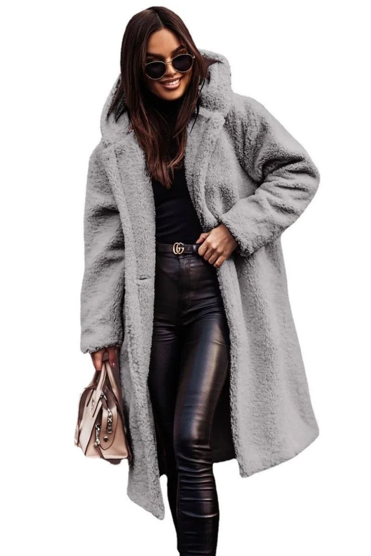 Women’s Plush Jacket – Faux Fur – Oversized Fit – Open Front – Mid-Length Cozy Style