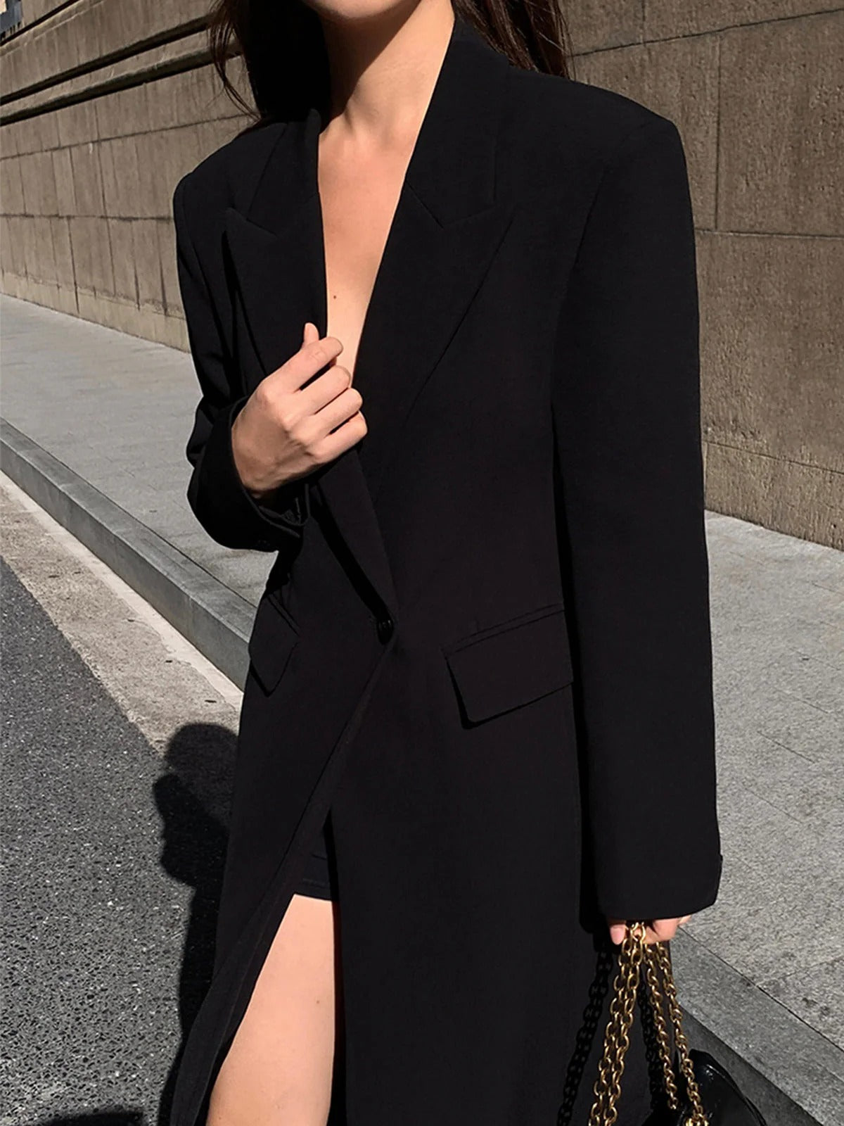 Women’s Long Coat – Tailored Fit – Asymmetrical Wrap Front – Ankle Length – Woven Fabric