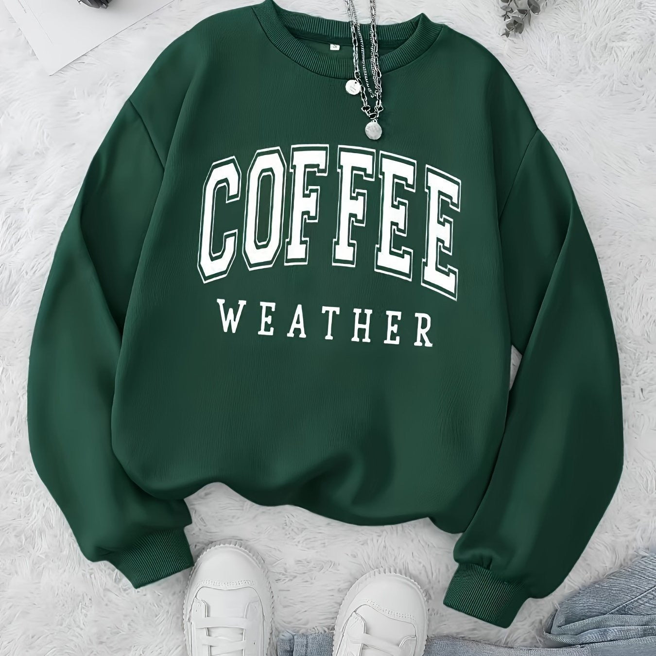 Women’s Pullover Sweatshirt – Relaxed Fit – Cotton Blend – Crew Neck – Graphic Front