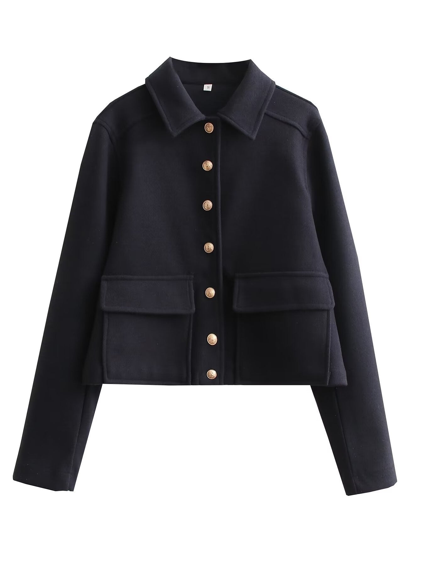 Women’s Bomber Jacket – Cropped Fit – Wool Blend – Structured Collar – Button Front