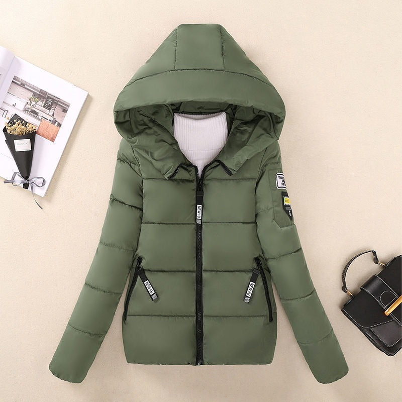Women’s Quilted Padded Coat – Relaxed Fit – Hooded – Water-Resistant – Zip Pockets