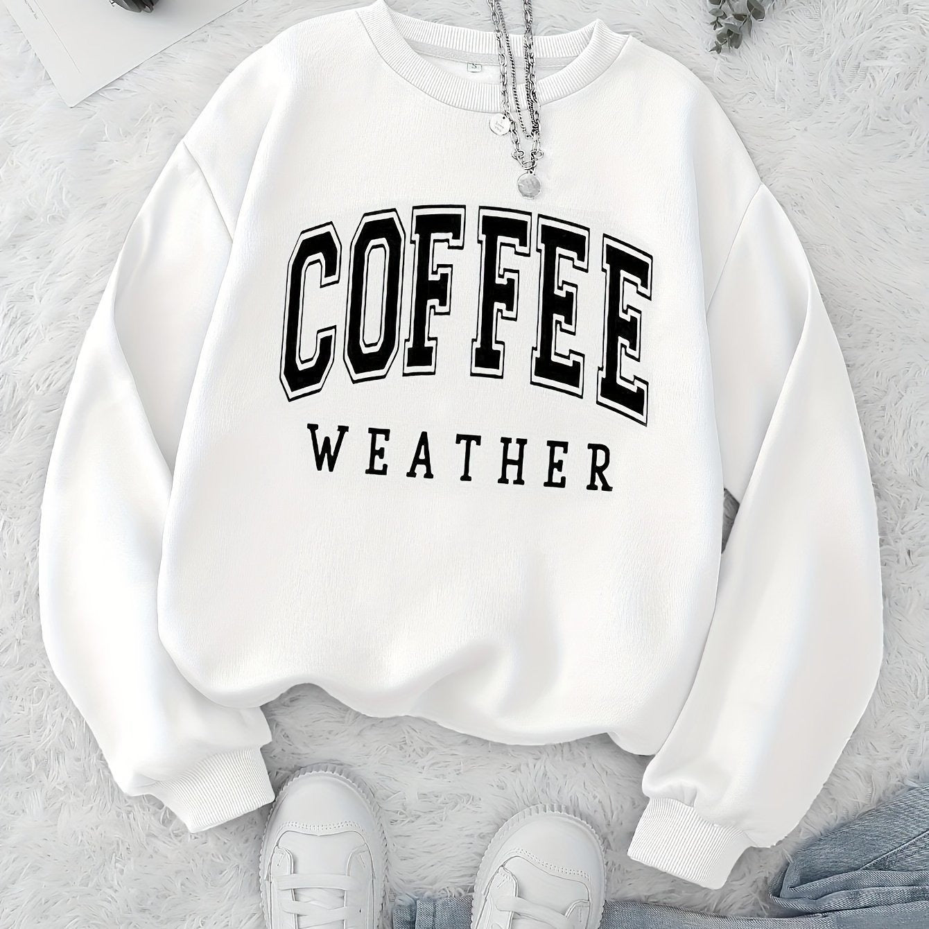 Women’s Pullover Sweatshirt – Relaxed Fit – Cotton Blend – Crew Neck – Graphic Front