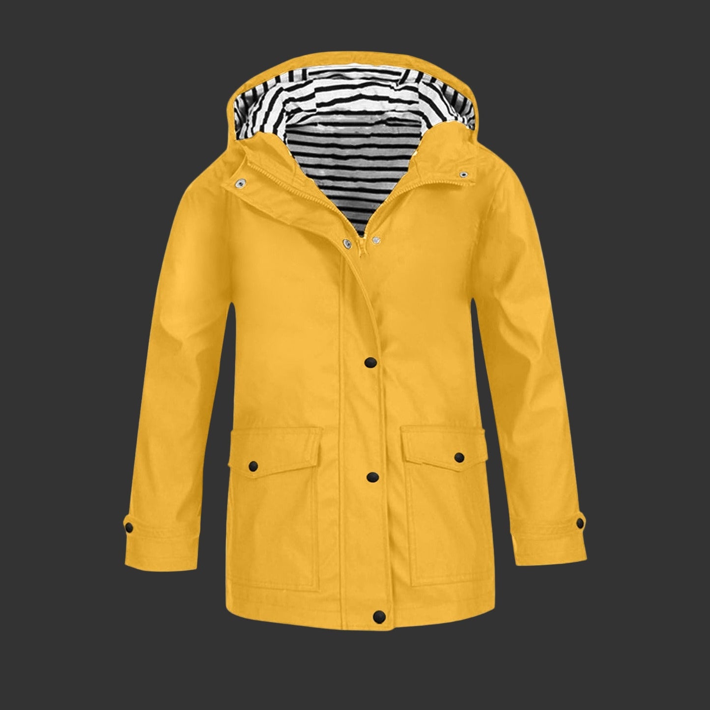 Women’s Hooded Jacket – Regular Fit – Mid Length – Zip Front with Snap Placket – Patch Pockets