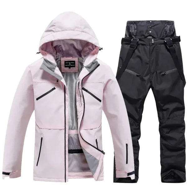 Women’s Two-Piece Ski Suit Set – Hooded Jacket & Pants – Waterproof Windproof – Regular Fit