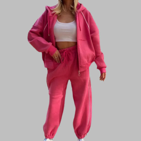 Women’s Two-Piece Hoodie and Jogger Set – Oversized Fit – Cotton Fleece – Ribbed Cuffs