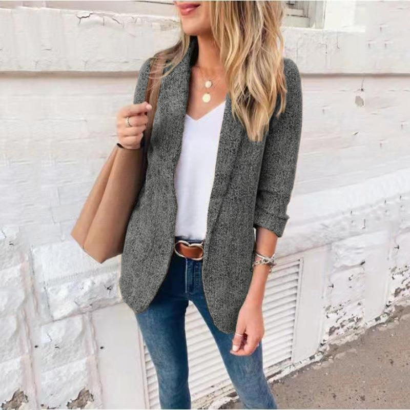 Women’s Blazer – Slim Fit Tailored – Notched Lapel – Open Front – Full Sleeve