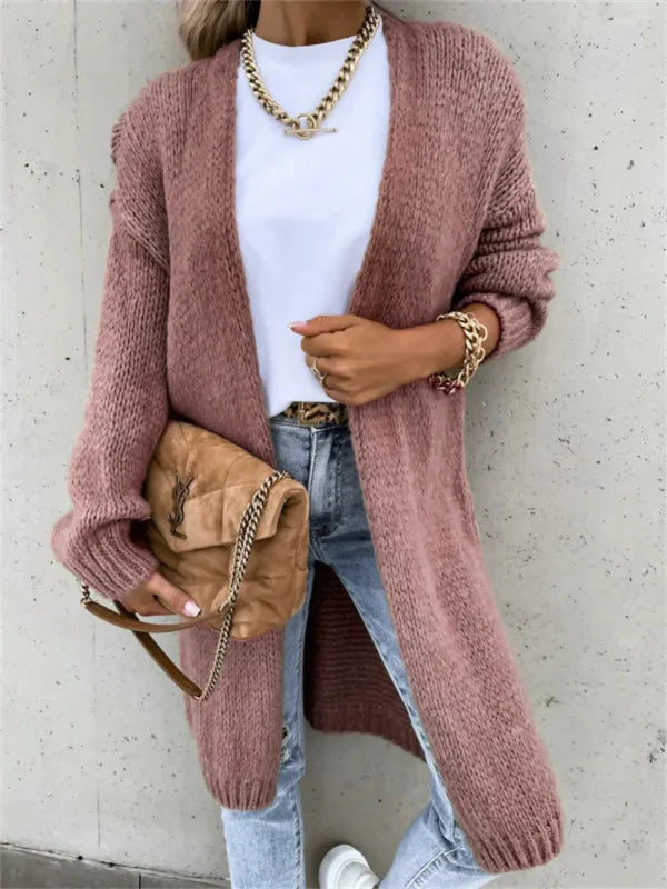 Women’s Knit Cardigan – Oversized Fit – Open Front – Long Sleeve Wool Blend Layer