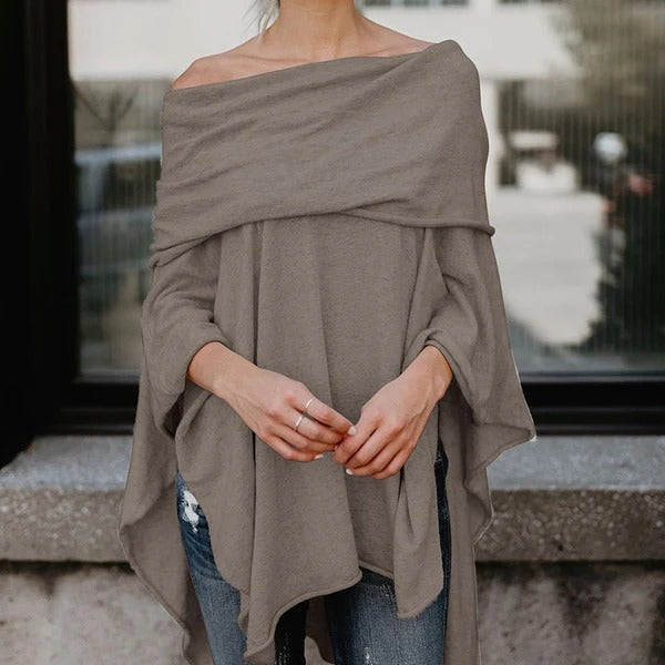 Relaxed Knit Off-Shoulder Long Sleeve Top