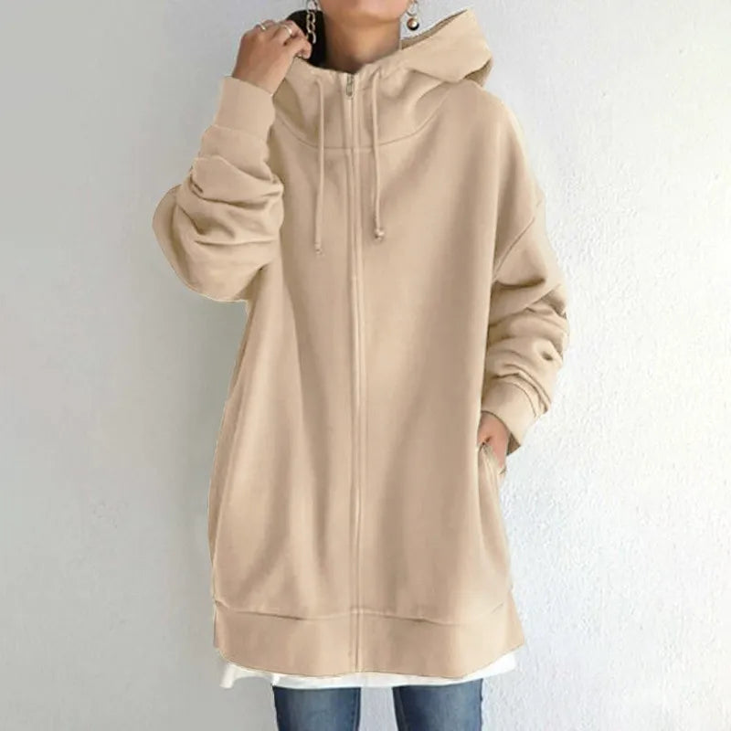 Women’s Hooded Sweatshirt – Oversized Fit – Fleece Lined – Zip Front – Drop Shoulder