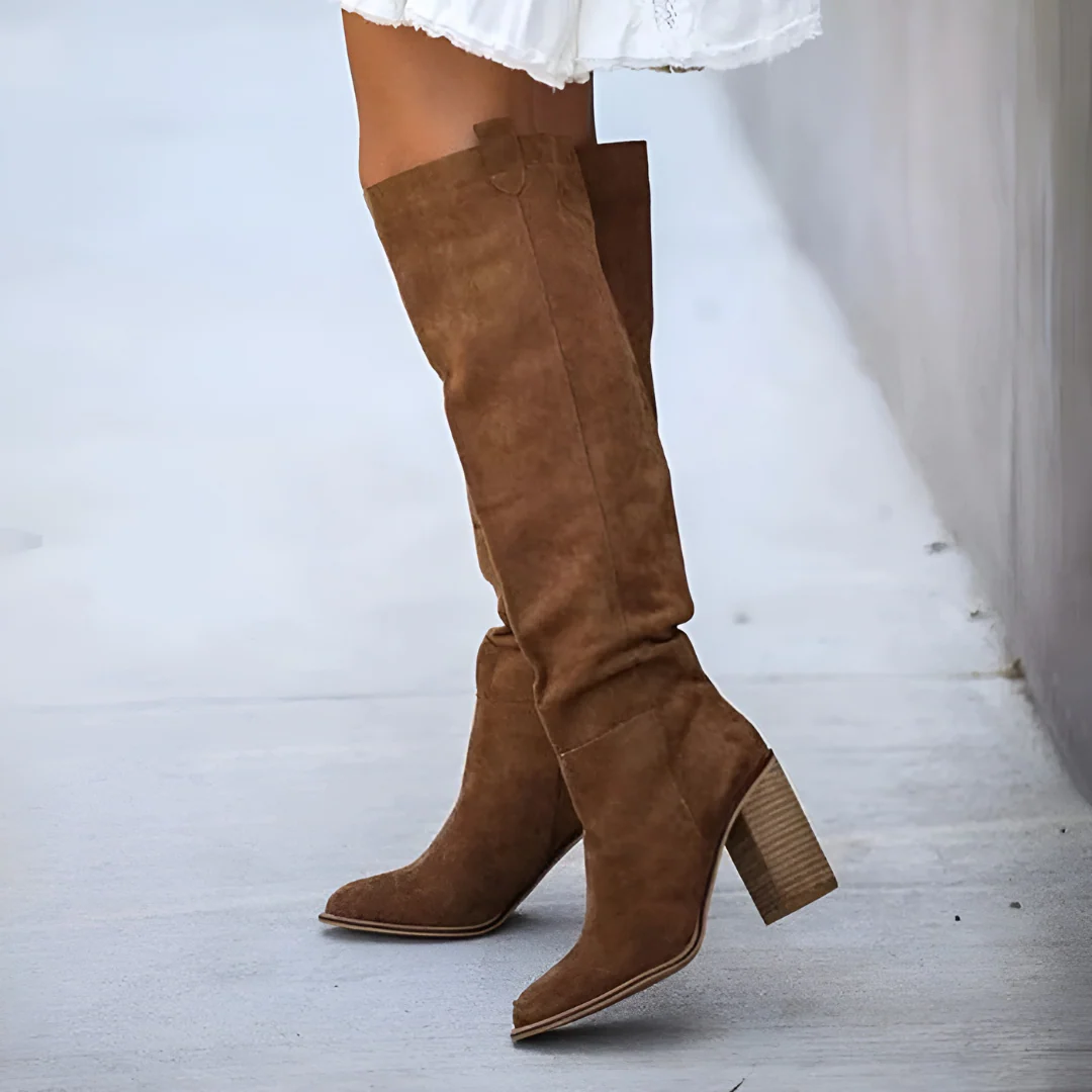 Women’s Over-the-Knee Boots – Faux Suede – Slim Fit – Block Heel – Pull-On Style