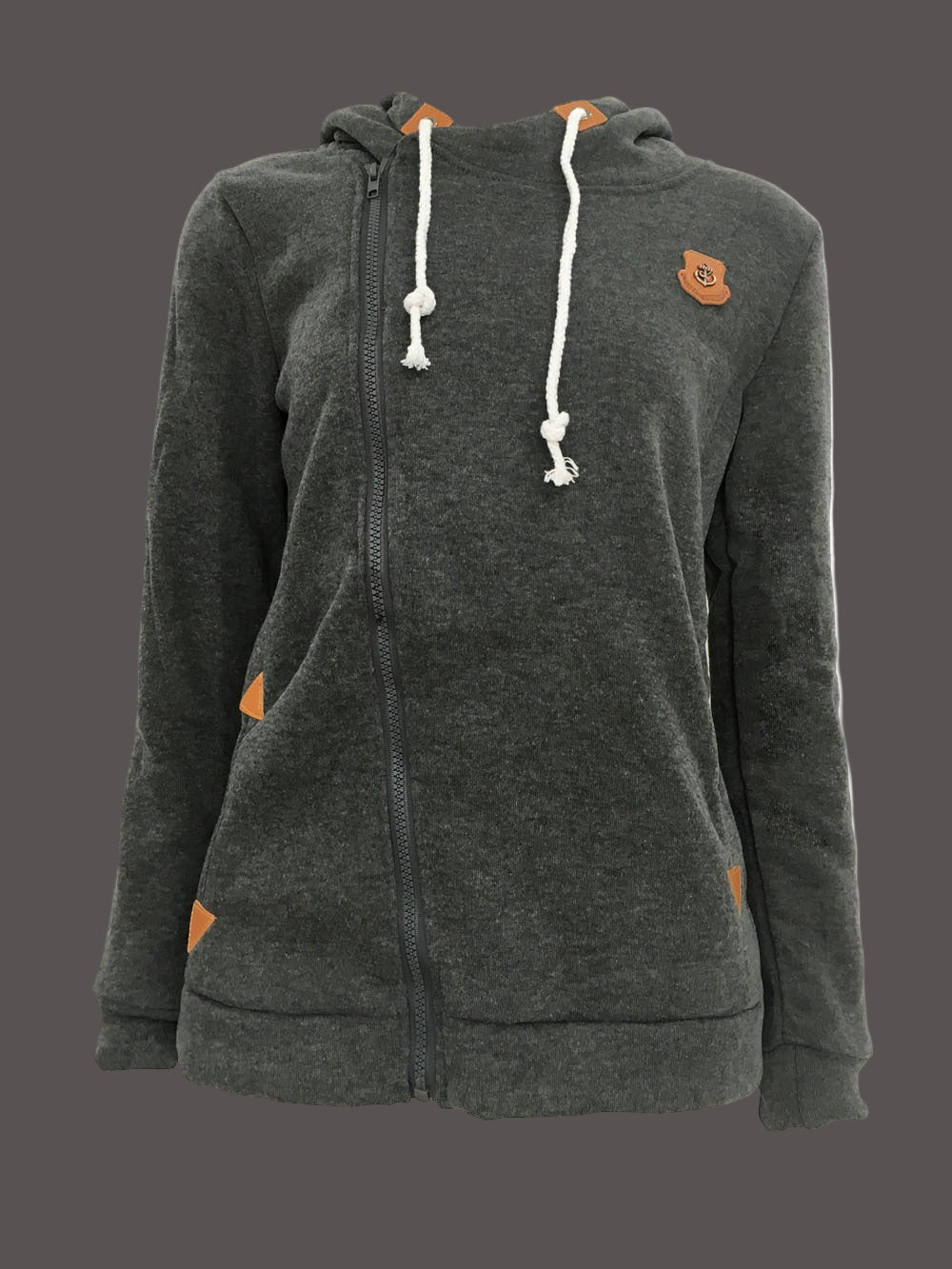 Women’s Hoodie Jacket – Relaxed Elongated Fit – Cotton Knit – Asymmetrical Zipper – Braided Drawstrings