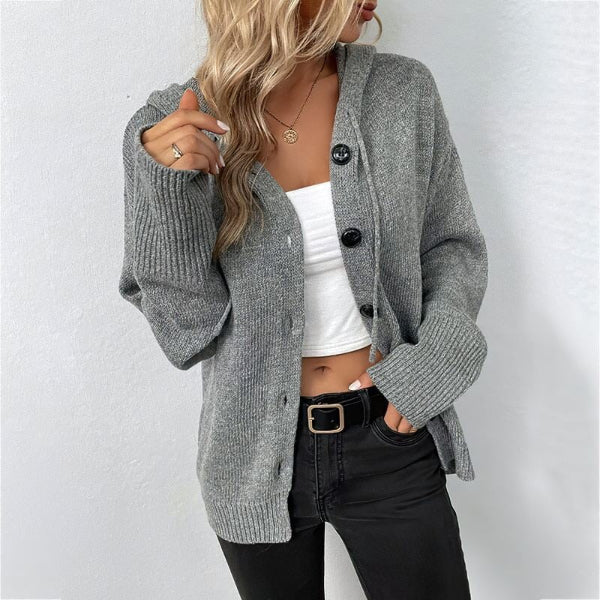 Women’s Knit Vest – Relaxed Fit – Wool Blend – Hooded – Button Front – Ribbed Trim