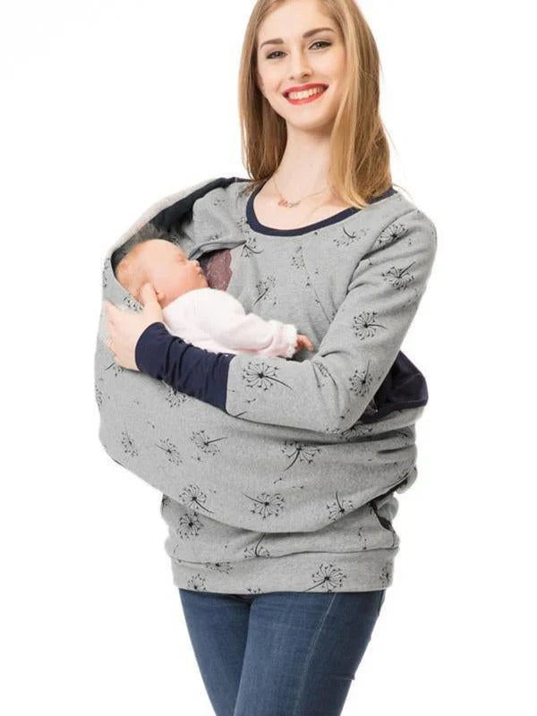 Women’s Nursing Sweatshirt – Relaxed Fit – Cotton Blend – Floral Print – Breastfeeding Access