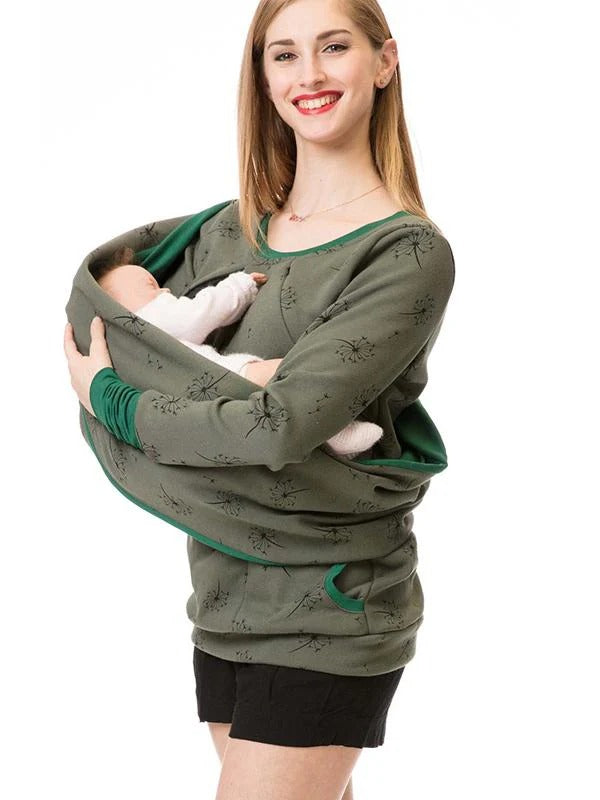 Women’s Nursing Sweatshirt – Relaxed Fit – Cotton Blend – Floral Print – Breastfeeding Access