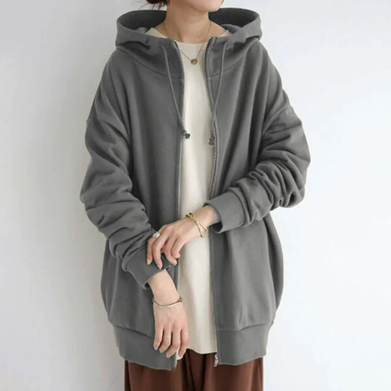 Women’s Hooded Sweatshirt – Oversized Fit – Fleece Lined – Zip Front – Drop Shoulder