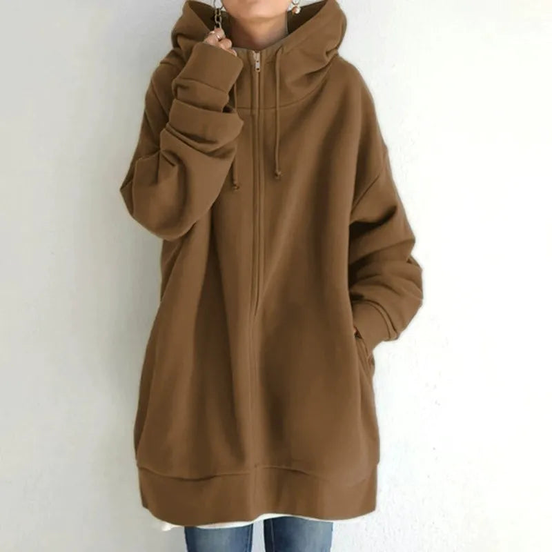 Women’s Hooded Sweatshirt – Oversized Fit – Fleece Lined – Zip Front – Drop Shoulder
