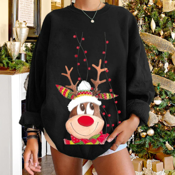 Women’s Pullover Sweater – Relaxed Fit – Soft Knit – Reindeer Graphic Design