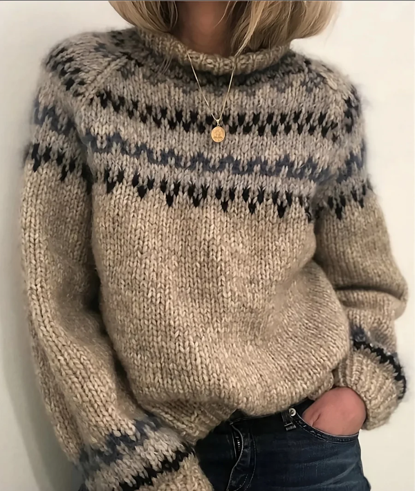 Women’s Turtleneck Sweater – Chunky Wool – Relaxed Fit – Nordic Knit Design
