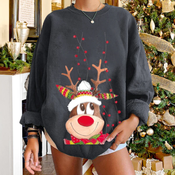 Women’s Pullover Sweater – Relaxed Fit – Soft Knit – Reindeer Graphic Design