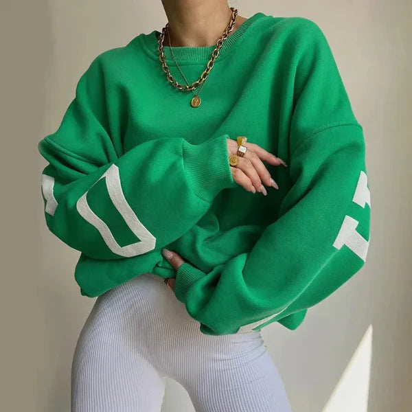 Women’s Sweatshirt – Oversized Fit – Cotton Blend – Dropped Shoulders – Side Sleeve Print