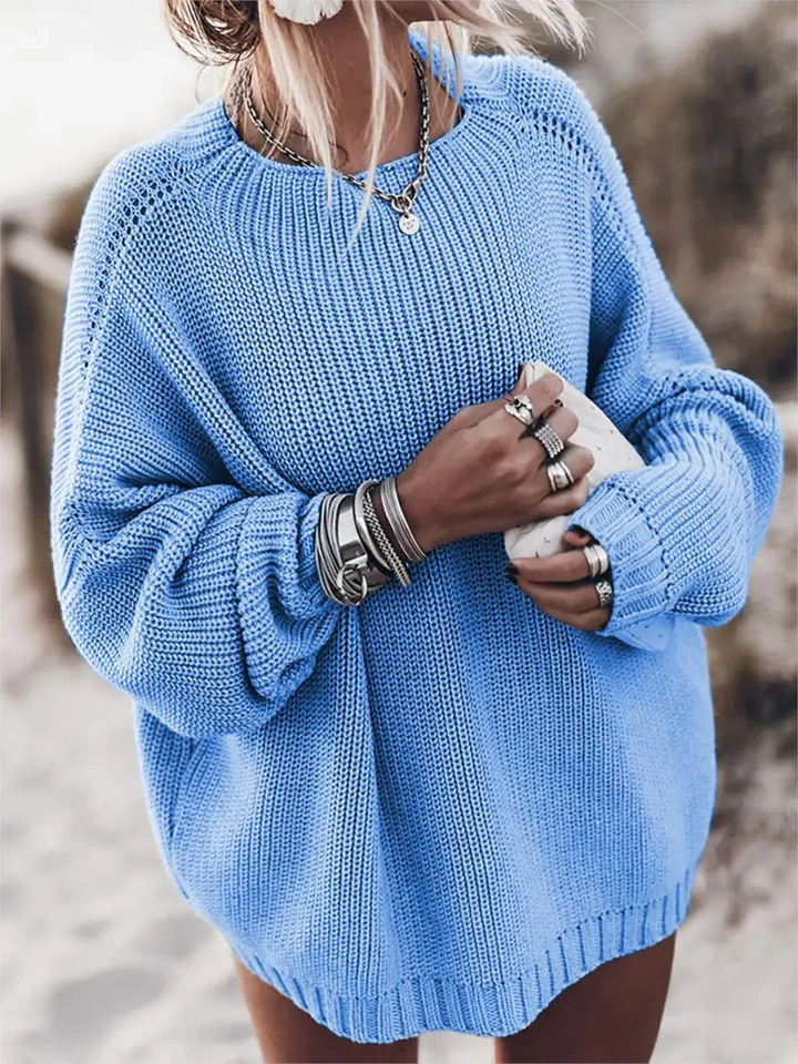 Women’s Pullover Sweater – Oversized Fit – Chunky Knit – Raglan Sleeves – Ribbed Hem
