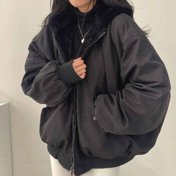 Women’s Jacket – Oversized Fit – Faux Fur Lined – Ribbed Cuffs – Hip Length