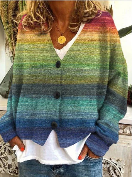 Women’s Cardigan – Knitted Relaxed Fit – Wave Pattern – Button Front – Hip Length