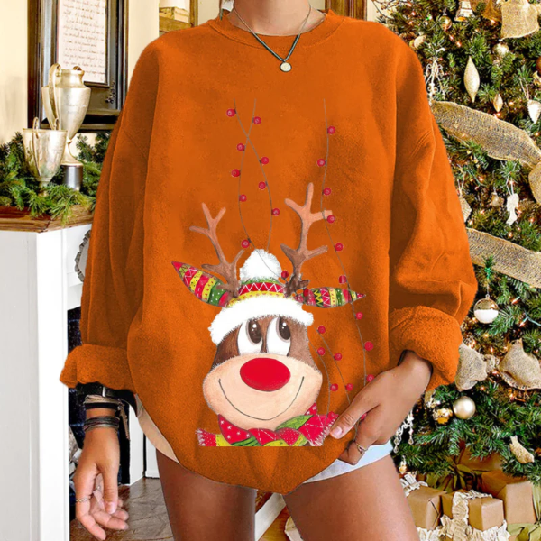 Women’s Pullover Sweater – Relaxed Fit – Soft Knit – Reindeer Graphic Design
