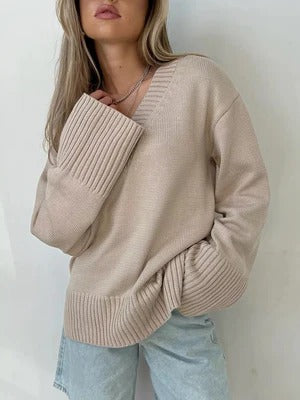 Women’s Pullover Sweater – Soft Knit – Relaxed Fit – V-Neck – Ribbed Trim – Long Sleeve